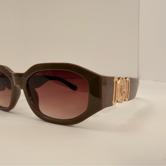 Women’s Olive Brown Sunglasses with Gold Temple Accent - Picture 2 of 4